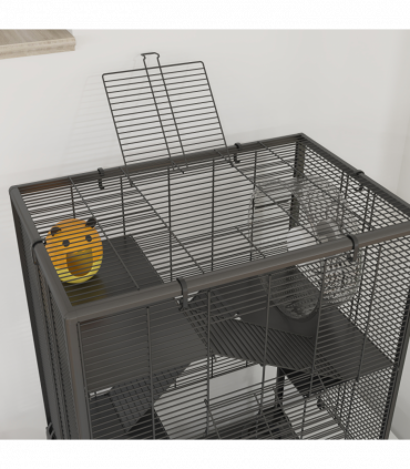 PawHut 4 Tiers Hamster Cage with Deep Tempered Glass Bottom, 60 x 40 x 80cm