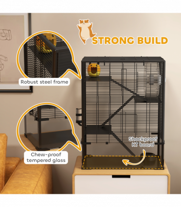 PawHut 4 Tiers Hamster Cage with Deep Tempered Glass Bottom, 60 x 40 x 80cm