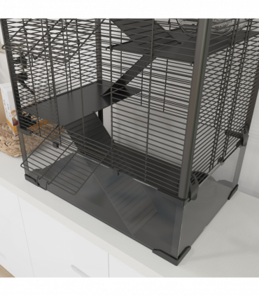PawHut 4 Tiers Hamster Cage with Deep Tempered Glass Bottom, 60 x 40 x 80cm