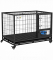 PawHut 43" Heavy Duty Dog Crate on Wheels w/ Bowl Holder, Removable Tray