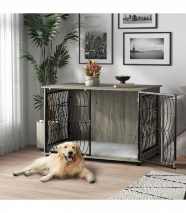 PawHut 44.5" Dog Crate Furniture End Table w/ Cushion for Extra Large Dogs