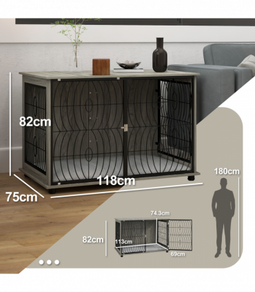 PawHut 44.5" Dog Crate Furniture End Table w/ Cushion for Extra Large Dogs