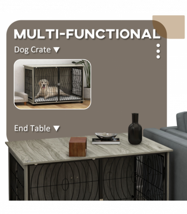 PawHut 44.5" Dog Crate Furniture End Table w/ Cushion for Extra Large Dogs