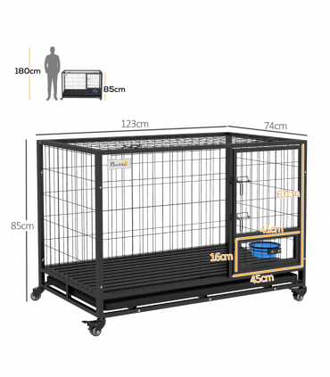 PawHut 48" Heavy Duty Dog Crate on Wheels w/ Bowl Holder, Removable Tray