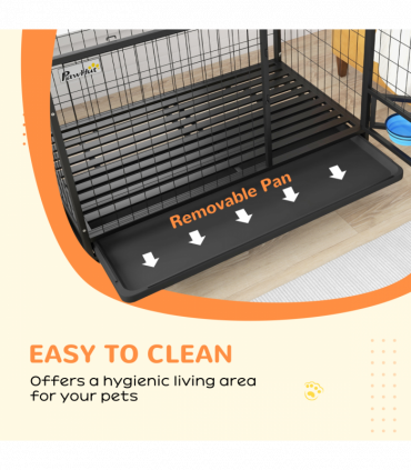 PawHut 48" Heavy Duty Dog Crate on Wheels w/ Bowl Holder, Removable Tray