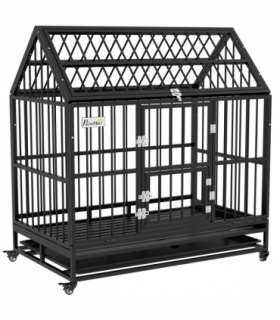 PawHut 48" Heavy Duty Dog Crate on Wheels w/ Removable Tray, Openable Top