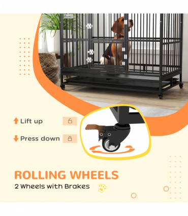 PawHut 48" Heavy Duty Dog Crate on Wheels w/ Removable Tray, Openable Top