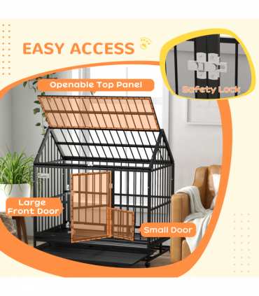 PawHut 48" Heavy Duty Dog Crate on Wheels w/ Removable Tray, Openable Top