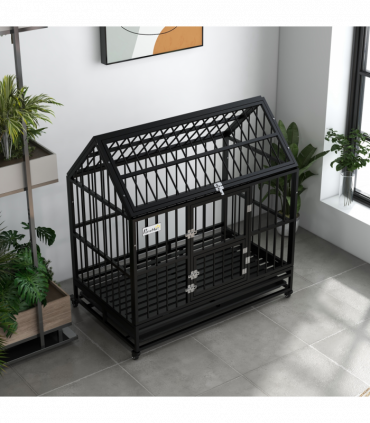 PawHut 48" Heavy Duty Dog Crate on Wheels w/ Removable Tray, Openable Top