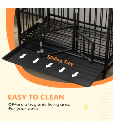 PawHut 48" Heavy Duty Dog Crate on Wheels w/ Removable Tray, Openable Top
