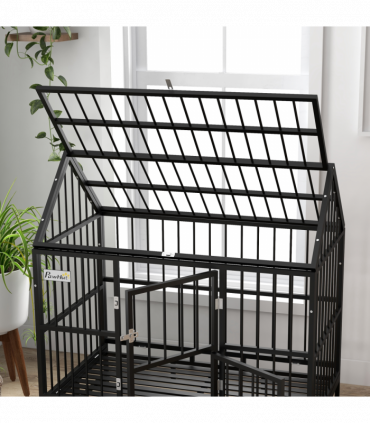 PawHut 48" Heavy Duty Dog Crate on Wheels w/ Removable Tray, Openable Top