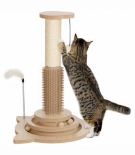 PawHut 49cm Cat Scratching Post with Interactive Track Ball Toy for Indoor