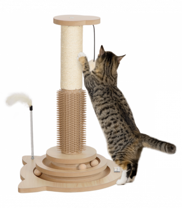 PawHut 49cm Cat Scratching Post with Interactive Track Ball Toy for Indoor
