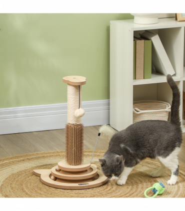 PawHut 49cm Cat Scratching Post with Interactive Track Ball Toy for Indoor