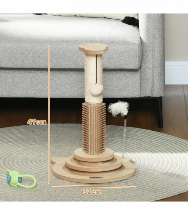 PawHut 49cm Cat Scratching Post with Interactive Track Ball Toy for Indoor