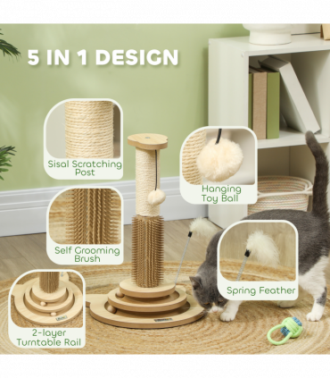PawHut 49cm Cat Scratching Post with Interactive Track Ball Toy for Indoor