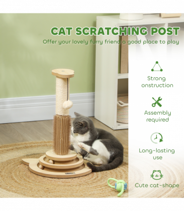 PawHut 49cm Cat Scratching Post with Interactive Track Ball Toy for Indoor