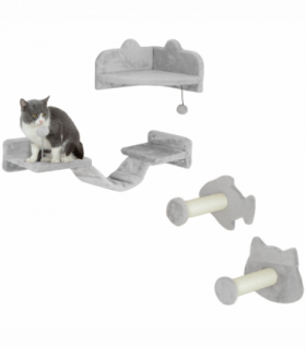 PawHut 4PCs Cat Wall Shelves with Steps, Ladder, Jumping Platforms