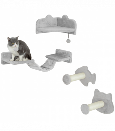 PawHut 4PCs Cat Wall Shelves with Steps, Ladder, Jumping Platforms