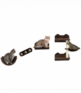 PawHut 4PCs Wall Mounted Cat Tree Cat Wall Shelves W/ Scratching Post Dark Brown