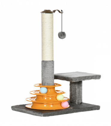 PawHut 56cm Cat Tree for Indoor Cats, Scratching Post w/ Cat Toys - Grey