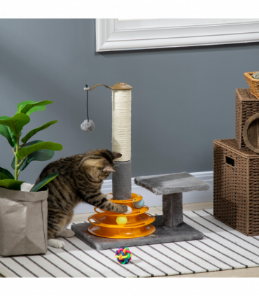 PawHut 56cm Cat Tree for Indoor Cats, Scratching Post w/ Cat Toys - Grey