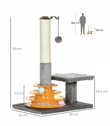 PawHut 56cm Cat Tree for Indoor Cats, Scratching Post w/ Cat Toys - Grey