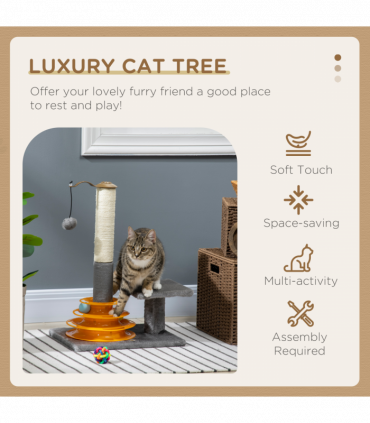 PawHut 56cm Cat Tree for Indoor Cats, Scratching Post w/ Cat Toys - Grey
