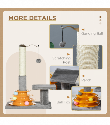 PawHut 56cm Cat Tree for Indoor Cats, Scratching Post w/ Cat Toys - Grey