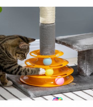 PawHut 56cm Cat Tree for Indoor Cats, Scratching Post w/ Cat Toys - Grey
