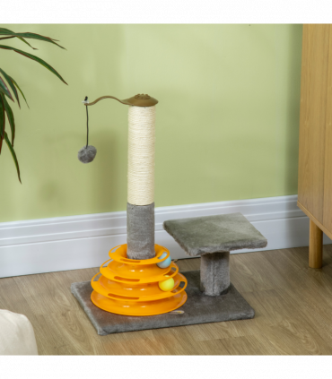 PawHut 56cm Cat Tree for Indoor Cats, Scratching Post w/ Cat Toys - Grey