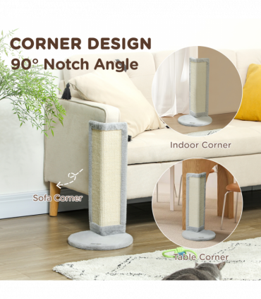 PawHut 56cm Corner Cat Scratching Post with Sisal Scratching Pad, Grey