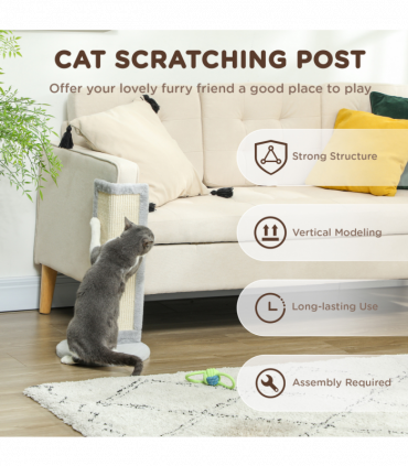 PawHut 56cm Corner Cat Scratching Post with Sisal Scratching Pad, Grey