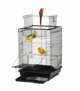 PawHut 59cm Bird Cage with Openable Top, Stand, Tray, Handles, Feeding Bowls