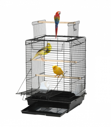 PawHut 59cm Bird Cage with Openable Top, Stand, Tray, Handles, Feeding Bowls