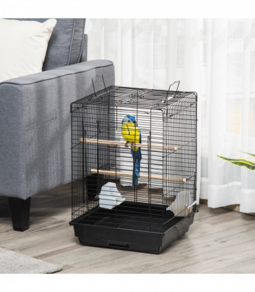 PawHut 59cm Bird Cage with Openable Top, Stand, Tray, Handles, Feeding Bowls