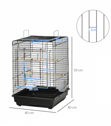 PawHut 59cm Bird Cage with Openable Top, Stand, Tray, Handles, Feeding Bowls