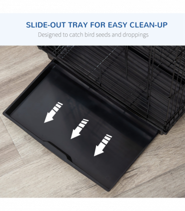 PawHut 59cm Bird Cage with Openable Top, Stand, Tray, Handles, Feeding Bowls