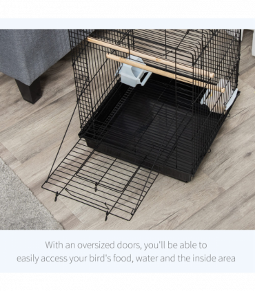 PawHut 59cm Bird Cage with Openable Top, Stand, Tray, Handles, Feeding Bowls