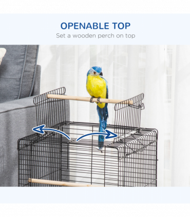 PawHut 59cm Bird Cage with Openable Top, Stand, Tray, Handles, Feeding Bowls