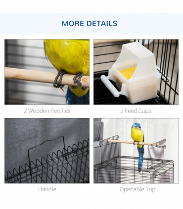 PawHut 59cm Bird Cage with Openable Top, Stand, Tray, Handles, Feeding Bowls