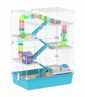 PawHut 6 Tier Hamster Cage with Twin Tower and Accessories, Light Blue