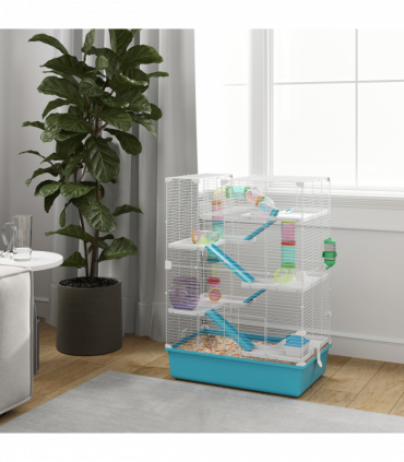 PawHut 6 Tier Hamster Cage with Twin Tower and Accessories, Light Blue