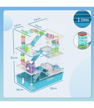 PawHut 6 Tier Hamster Cage with Twin Tower and Accessories, Light Blue