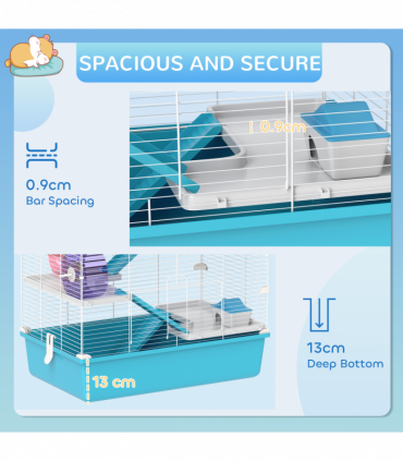 PawHut 6 Tier Hamster Cage with Twin Tower and Accessories, Light Blue
