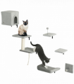 PawHut 6-Piece Cat Wall Shelves Set, Cat Wall Furniture with Condo, Grey