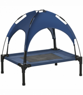 PawHut 61cm Elevated Dog Bed Cooling Raised Pet Cot UV Protection Canopy Blue