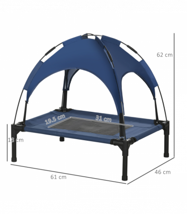 PawHut 61cm Elevated Dog Bed Cooling Raised Pet Cot UV Protection Canopy Blue