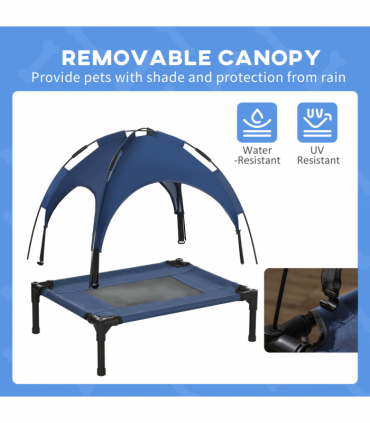PawHut 61cm Elevated Dog Bed Cooling Raised Pet Cot UV Protection Canopy Blue