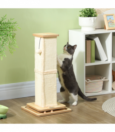 PawHut 67cm Cat Scratching Post 3 in 1 Cat Scratcher w/ Track Ball Toy